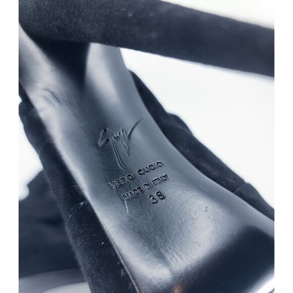 Giuseppe Zanotti Black Suede Lace Up Open Toe Booties Size 38 - Picture 7 of 8